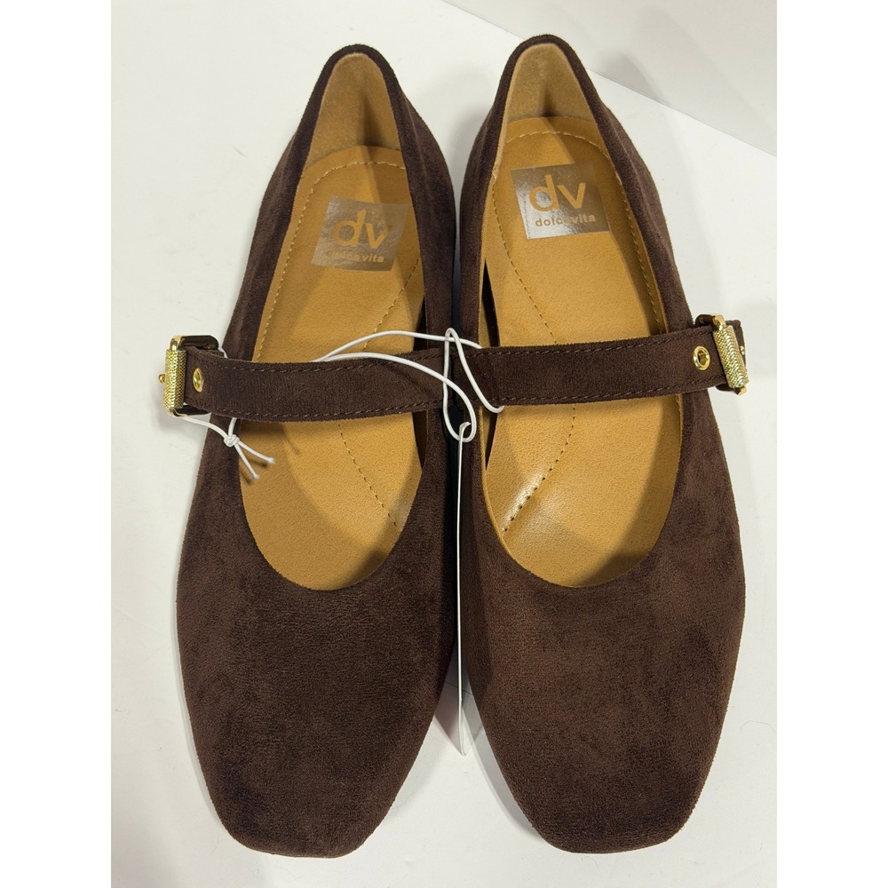 DV Dolce Vita Mauryce Buckle Flat NIB Women Size 8.5 Brown Faux Suede Mary Jane